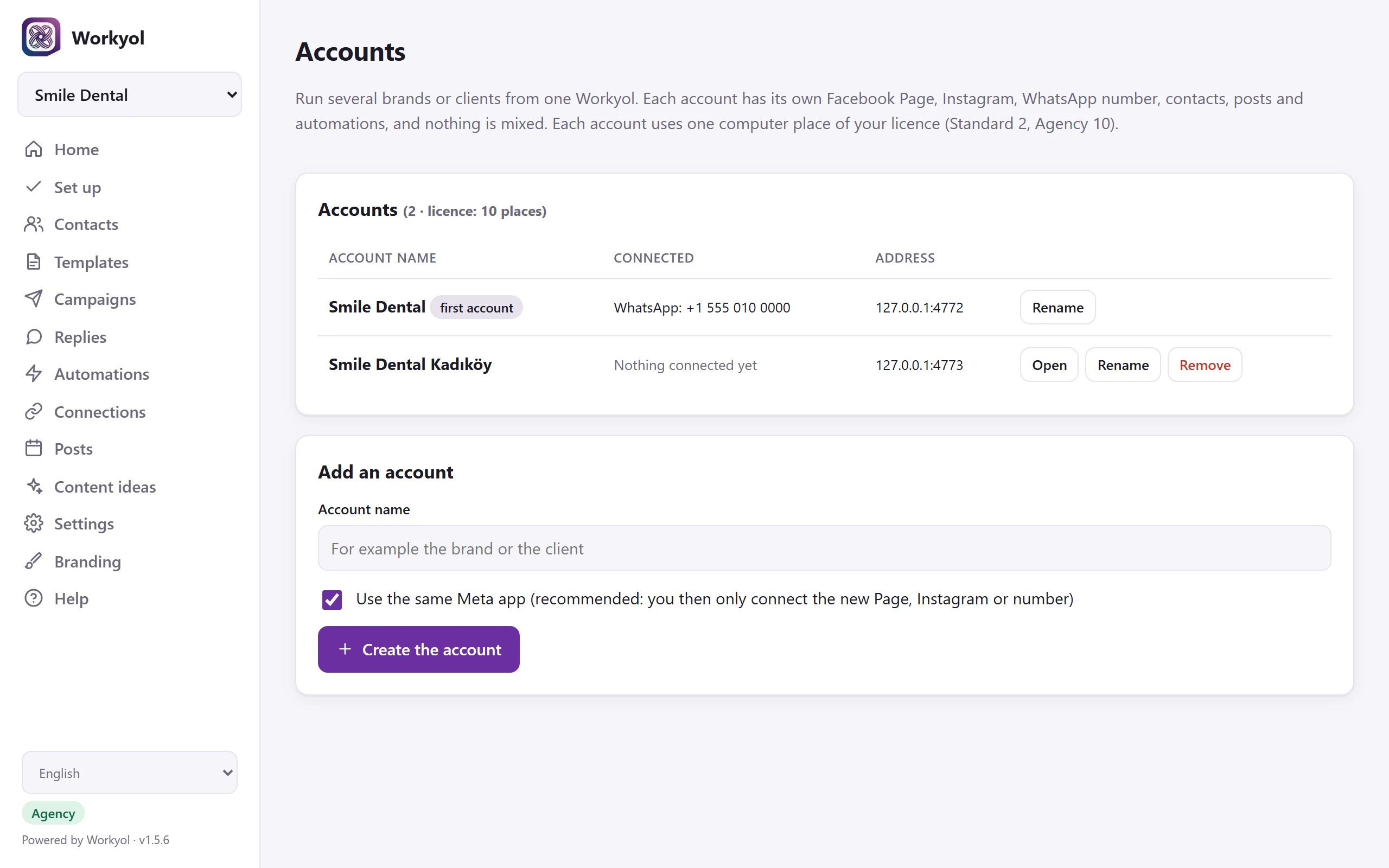 Accounts: several brands in one Workyol