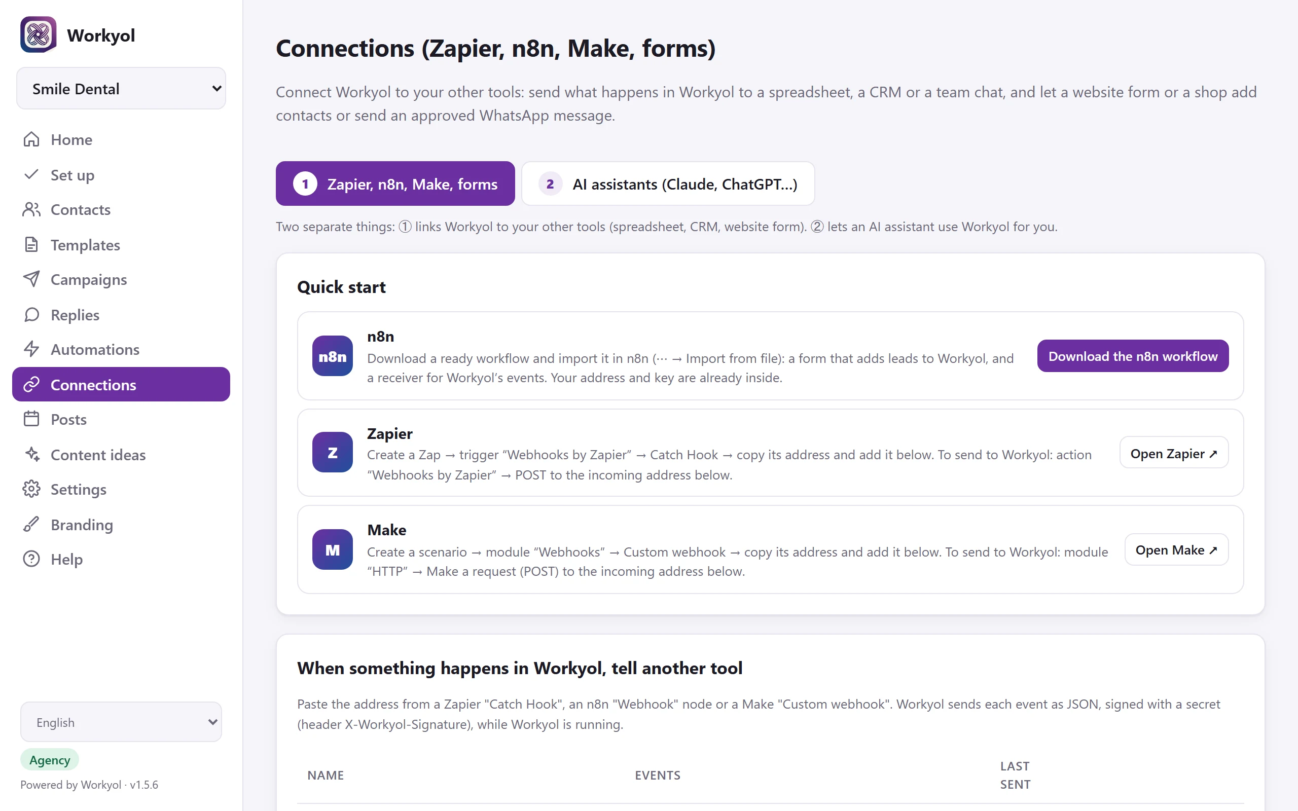 Connections with Zapier, n8n and Make