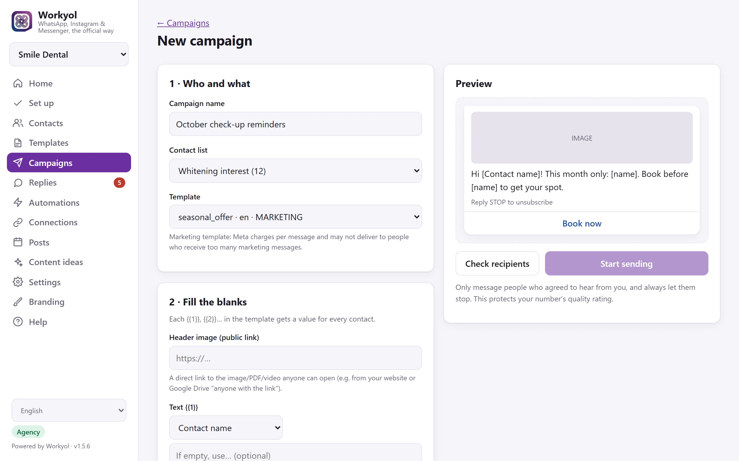 New campaign with live preview
